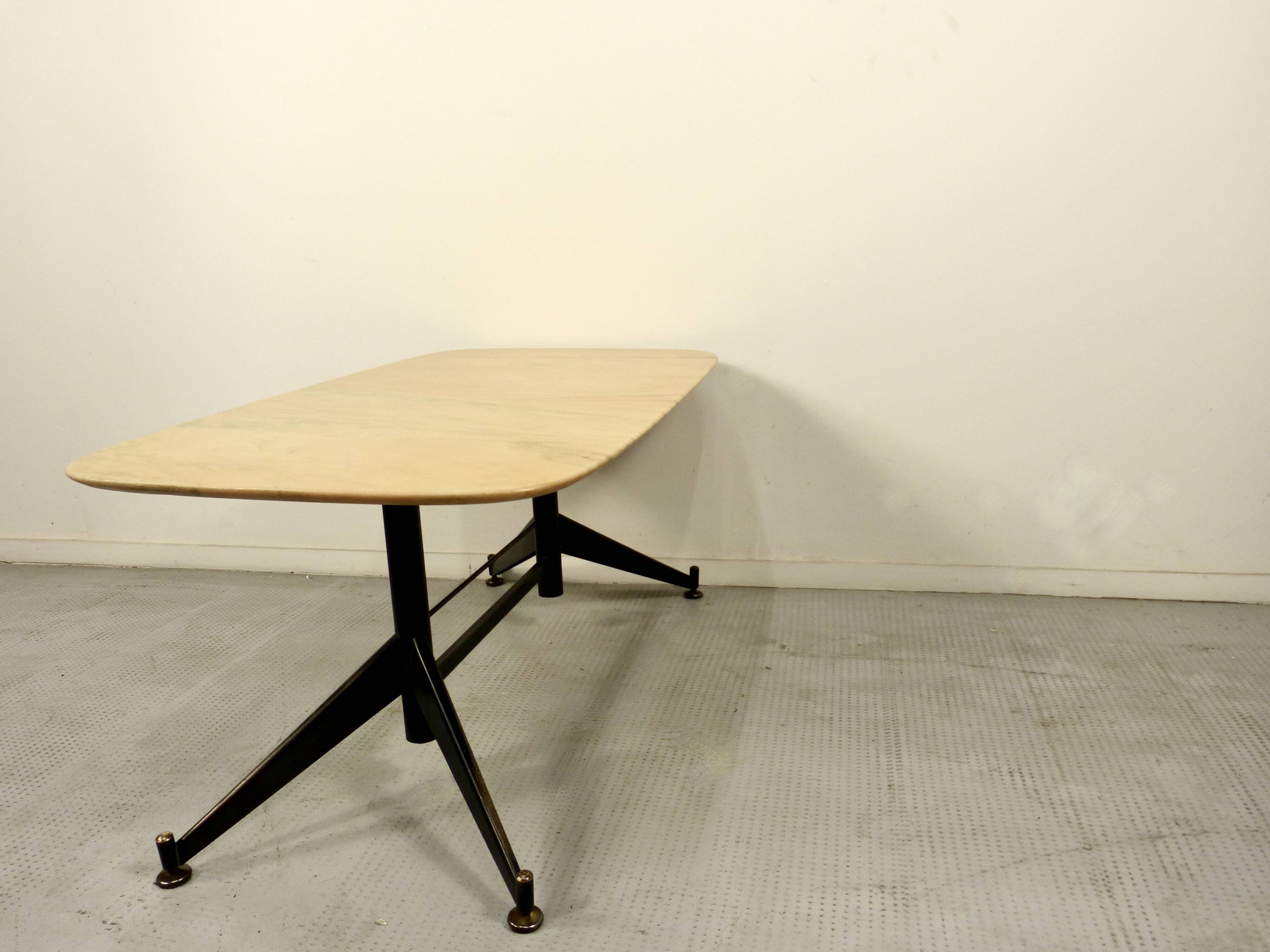Midcentury Italian Steel And Marble Coffee Table.