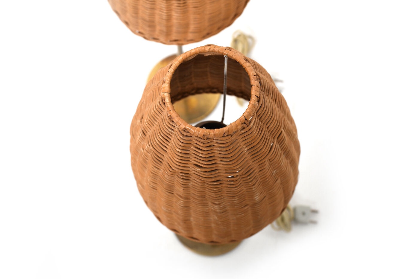 Pair of mid century table lamps with wicker shades by lyfa