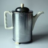 Art Deco porcelain coffee pot by SUS Bavaria with a metal warming hood by WMF, comes from the 1920s