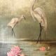 Oil on old panel heron egrets