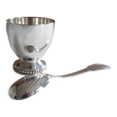 Coquetier + cuillère en métal argenté