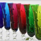 Model Bubbles series of 6 color St Louis Crystal champagne flutes