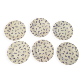 Set of 6 Arcopal blue leaf dessert plates