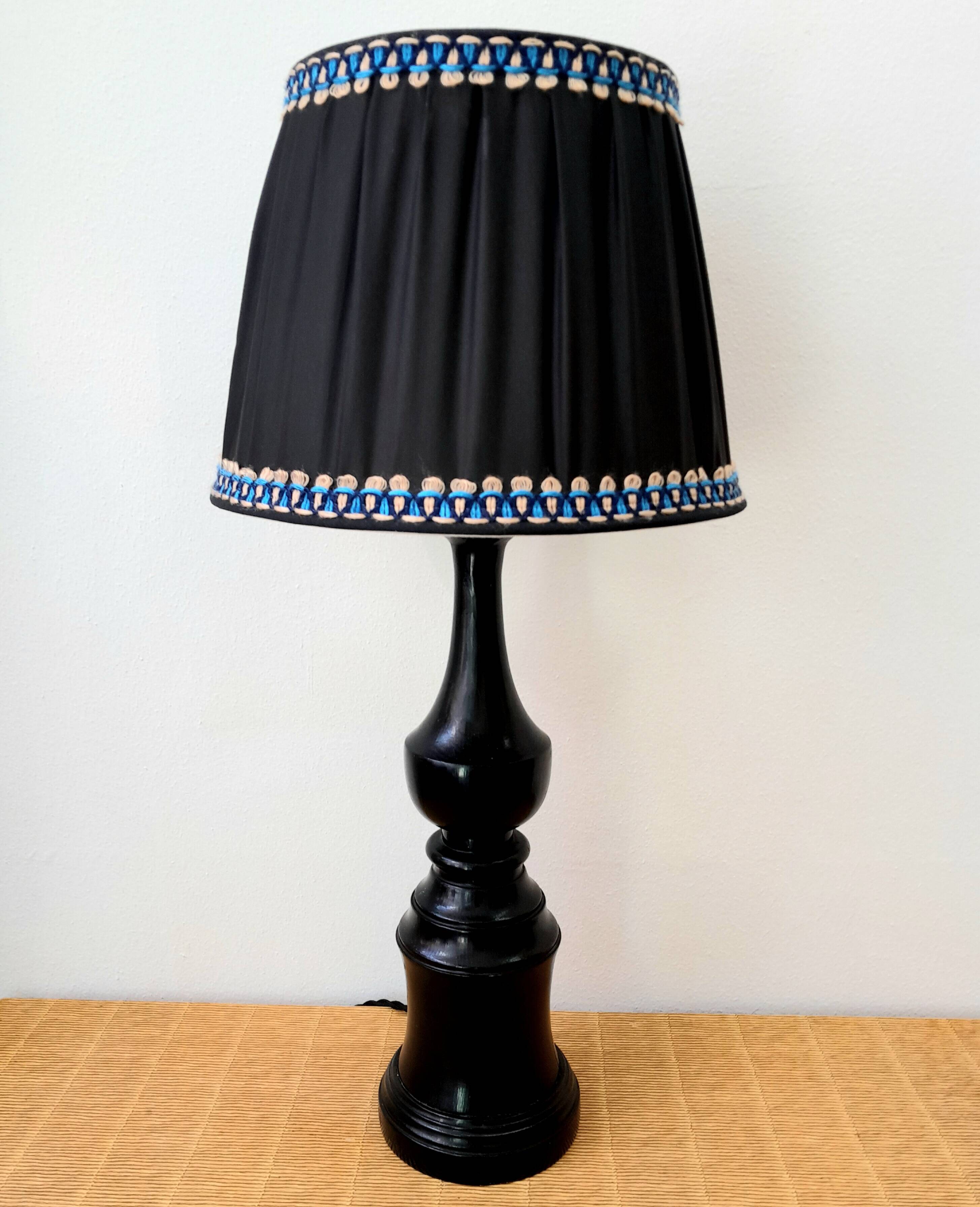 Art deco wooden lamp 1930 and couture lampshade