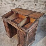 Bureau ancien en pin français – 1880, meuble bar / comptoir avec compartiments à abattants – 65×120×106 cm