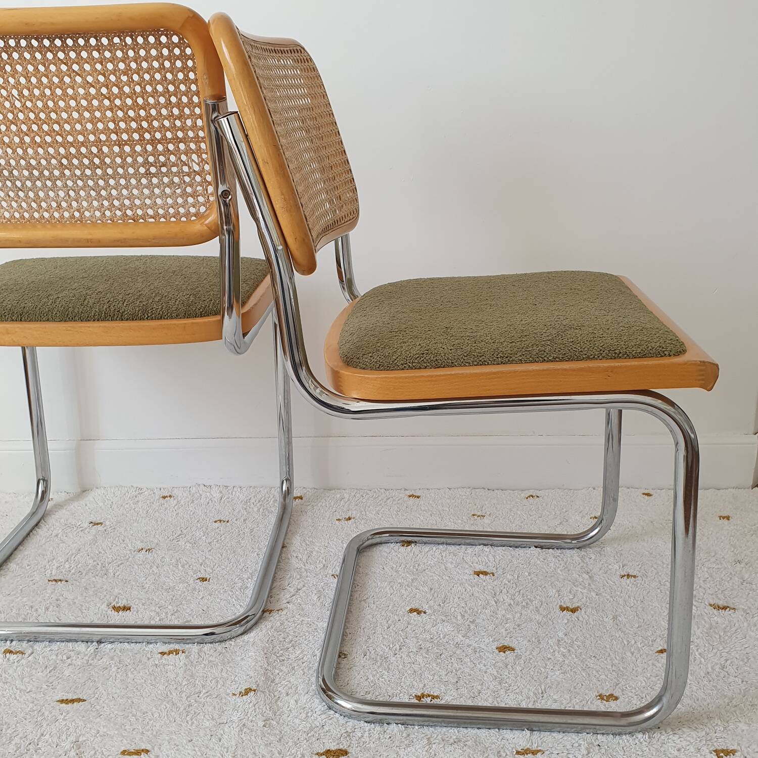 Pair of Marcel Breuer cane and fabric chairs