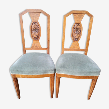 Set de 2 chaises art déco avec un velours vert clair