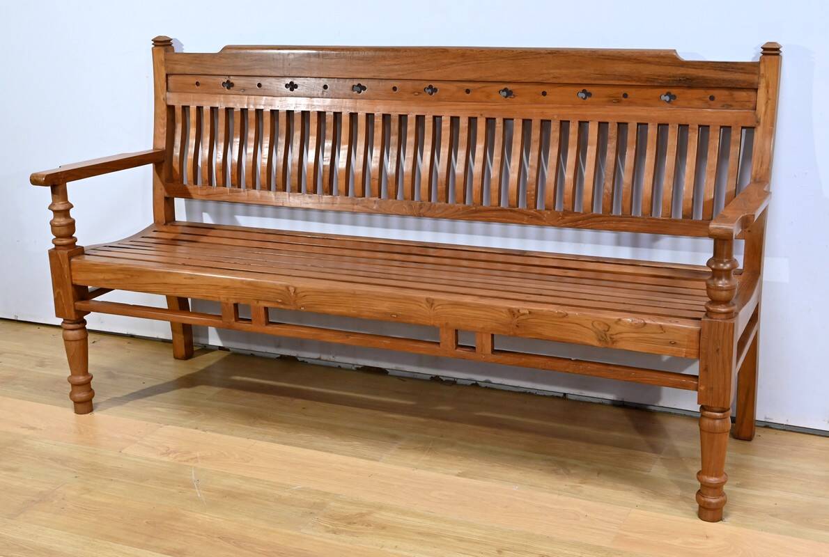 Antique colonial teak veranda bench – mid-20th century