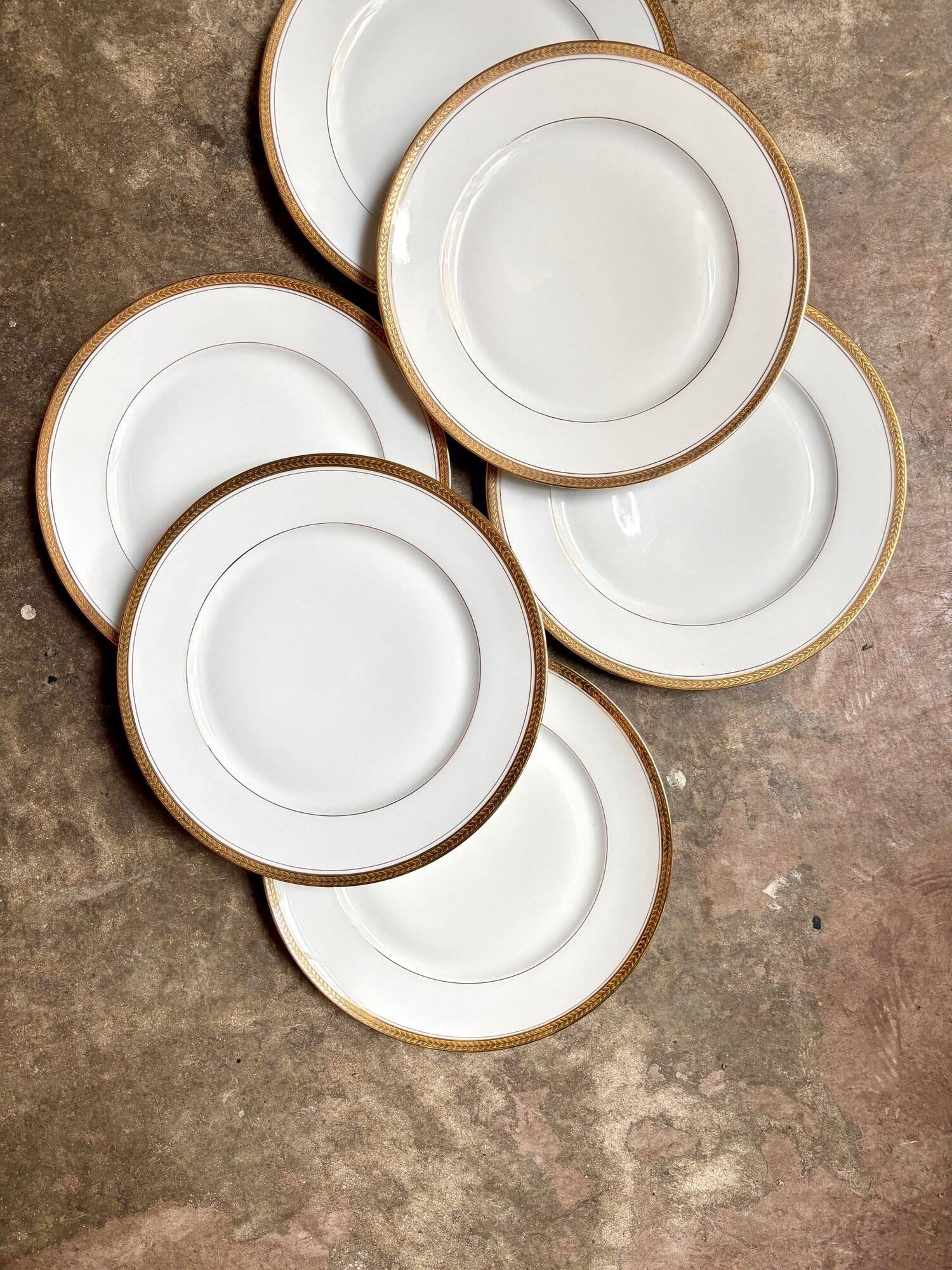 6 flat plates in white and gold Limoges porcelain