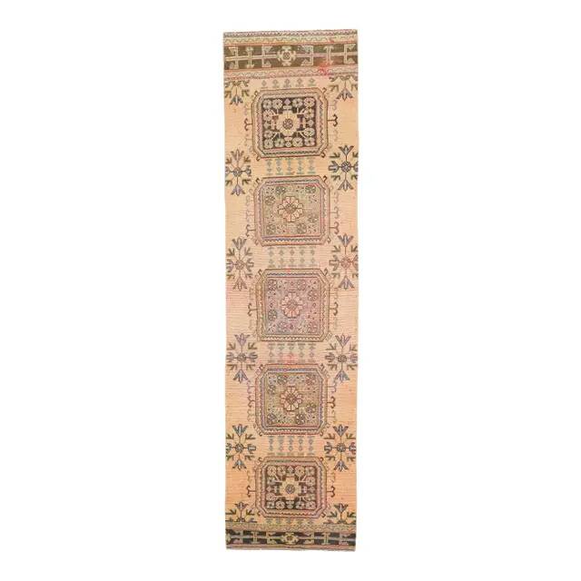 Vintage Turkish Handmade Wool Cotton Orange Runner 80x325