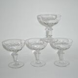 Set of 4 faceted crystal champagne glasses, 1930