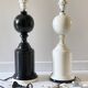 2 Vintage Black and White Turned Wood Lamp Bases
