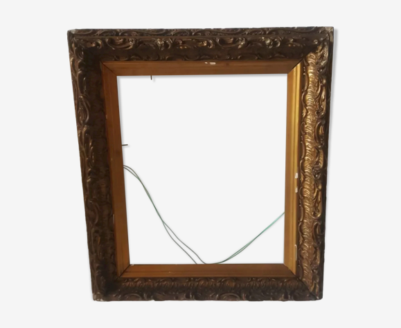 Ancien cadre Louis XV stuc doré sculpté XIXème 64x56cm 3,2kg