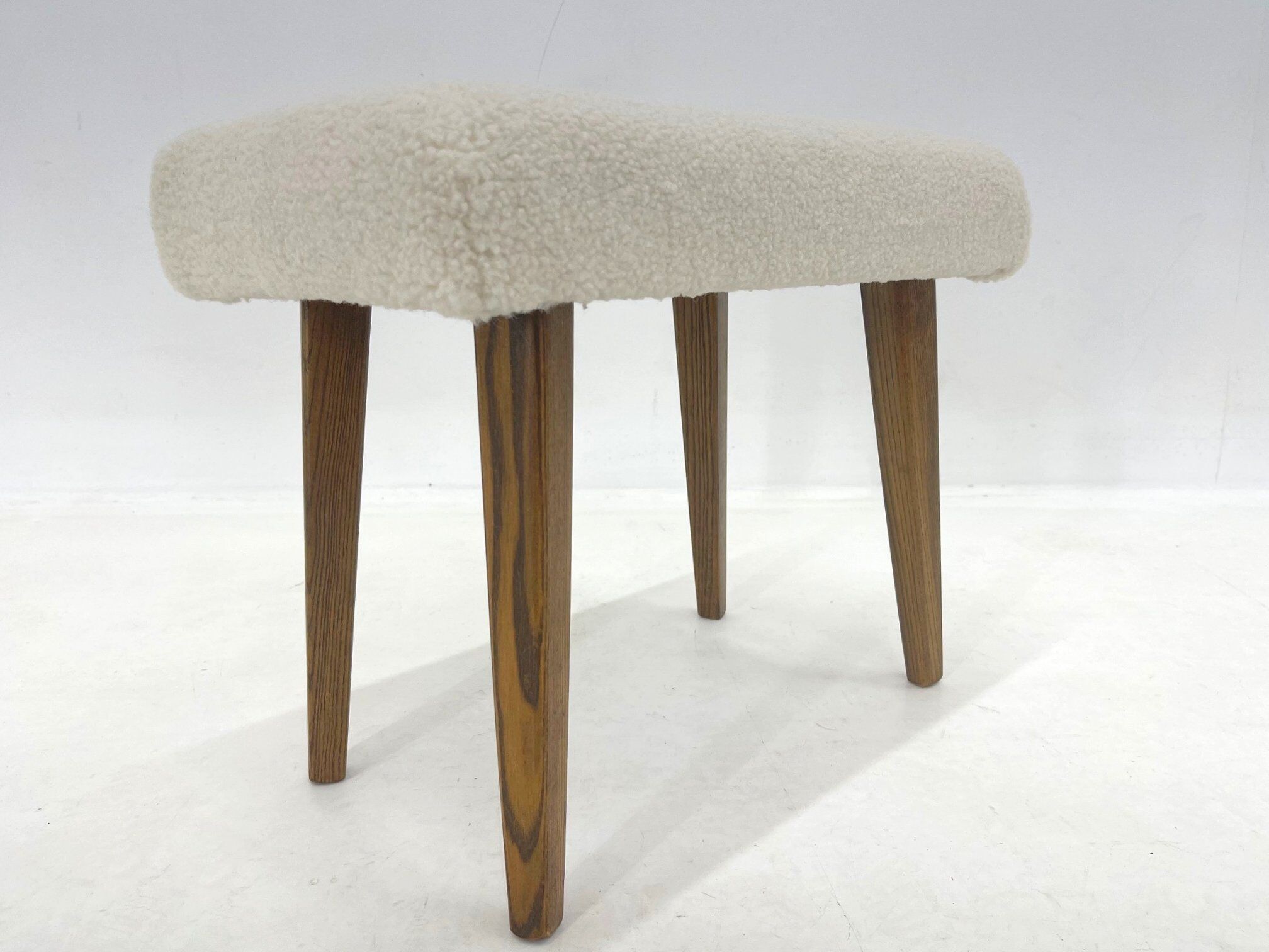 Mid-century Stool in Sheep Skin Fabric, 1970's
