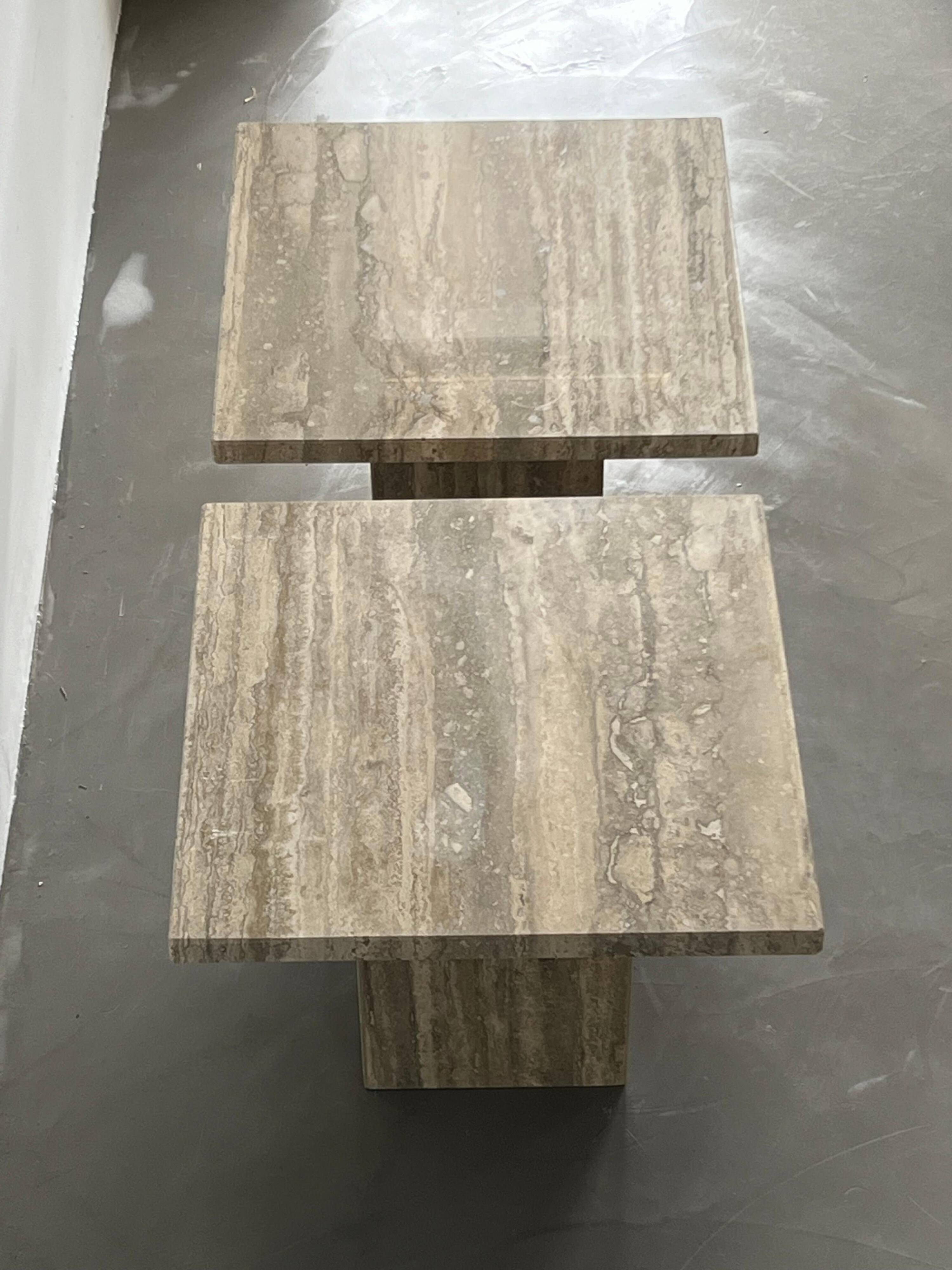 Set of Two Mid-Century Modern Side Tables in Travertine, Urban Wabi Style, Pair
