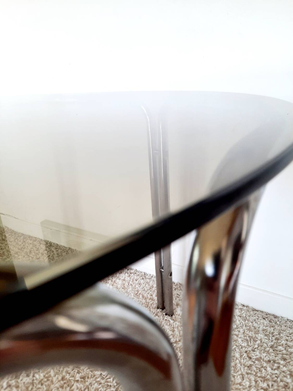 Space Age dining table smoked glass - chrome 70's