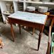 Desk, dark wood and marble side table