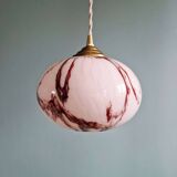 Art Deco pendant light in pink marbled opaline, Scailmont, 1920s-30s.