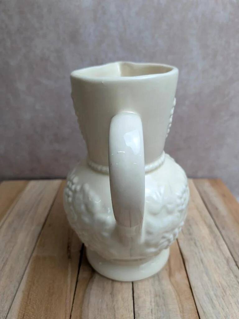 Vintage ivory earthenware jug – relief fruits