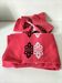 Vintage graphic red tablecloth and 8 matching napkins.