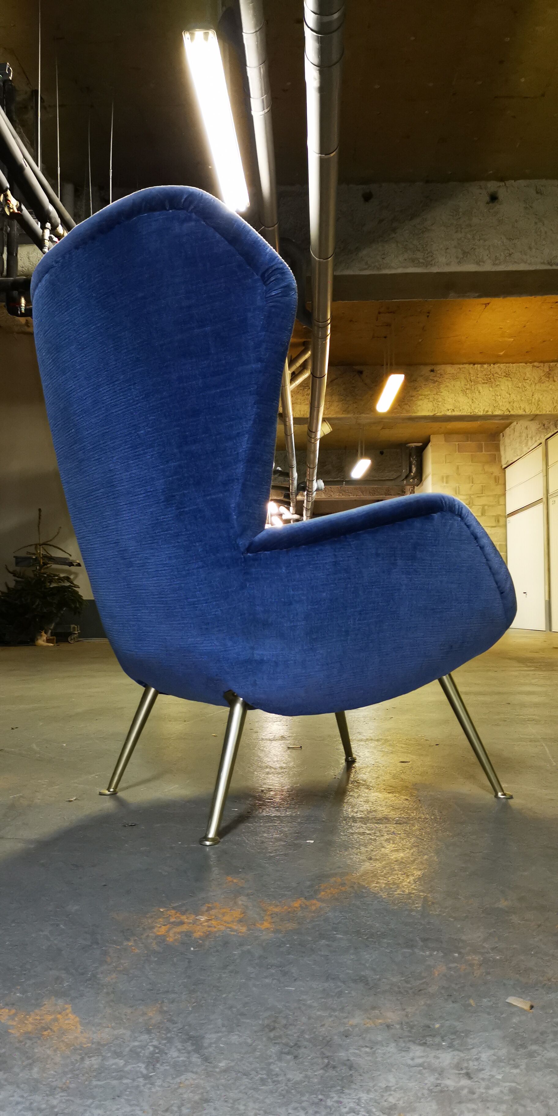 Fauteuil wingchair bergère années 50 60 bleu