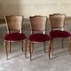 Set of 4 Louis XV style chairs in cherry wood – canework and burgundy velvet