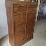 Meuble classeur à rideaux double porte coulissante ancien 1950