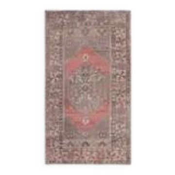 1970s Turkish Oushak Handmade Wool Cotton Brown Runner Rug 108x193