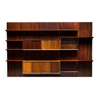 Large Rosewood Modular Wall Shelving System by Poul Cadovius for Cado, 1950s, Set of 21