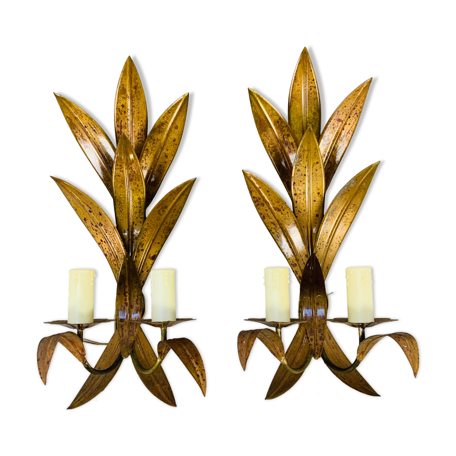 Pair of copper golden leaf sconces