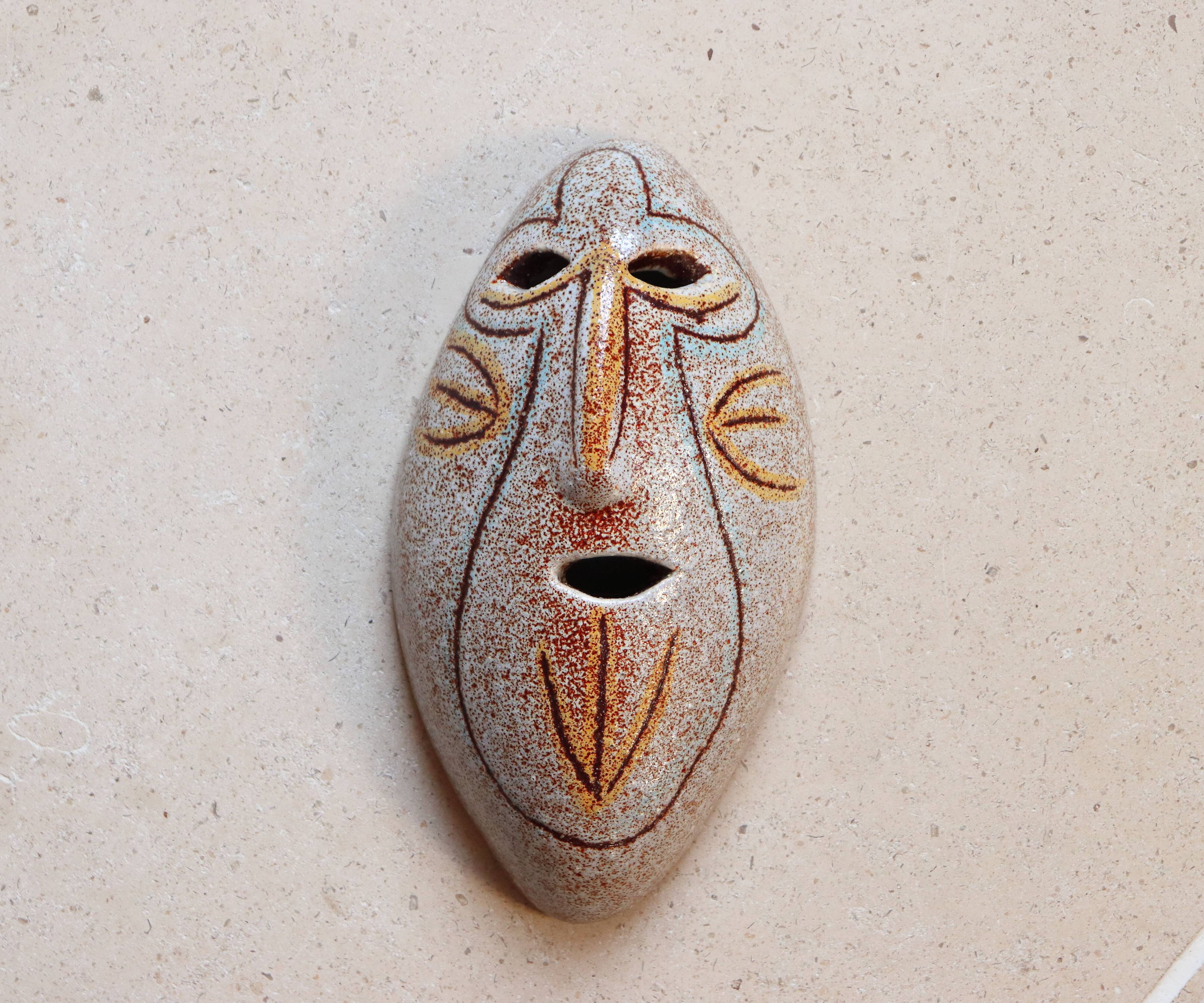 Mayan ceramic wall mask from Accolay, art brut, 1960s