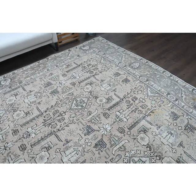 1960s Vintage Persian Handmade Wool Cotton Grey Area Rug 297x375
