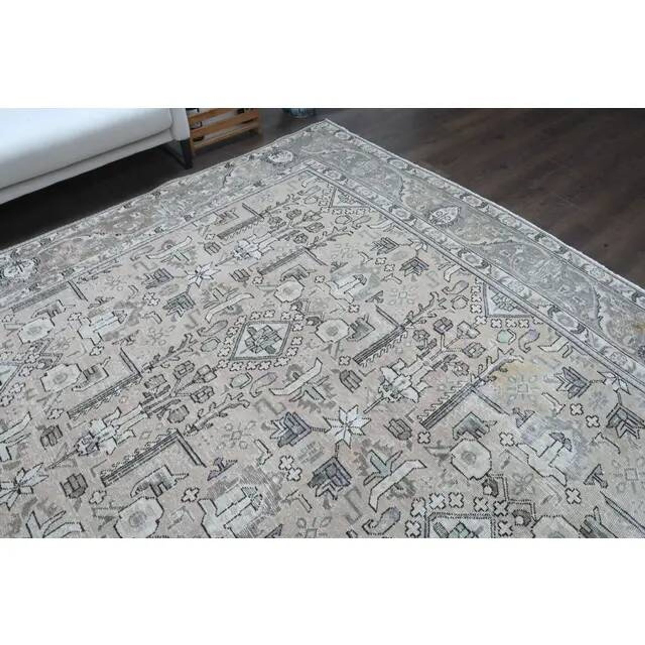 1960s Vintage Persian Handmade Wool Cotton Grey Area Rug 297x375