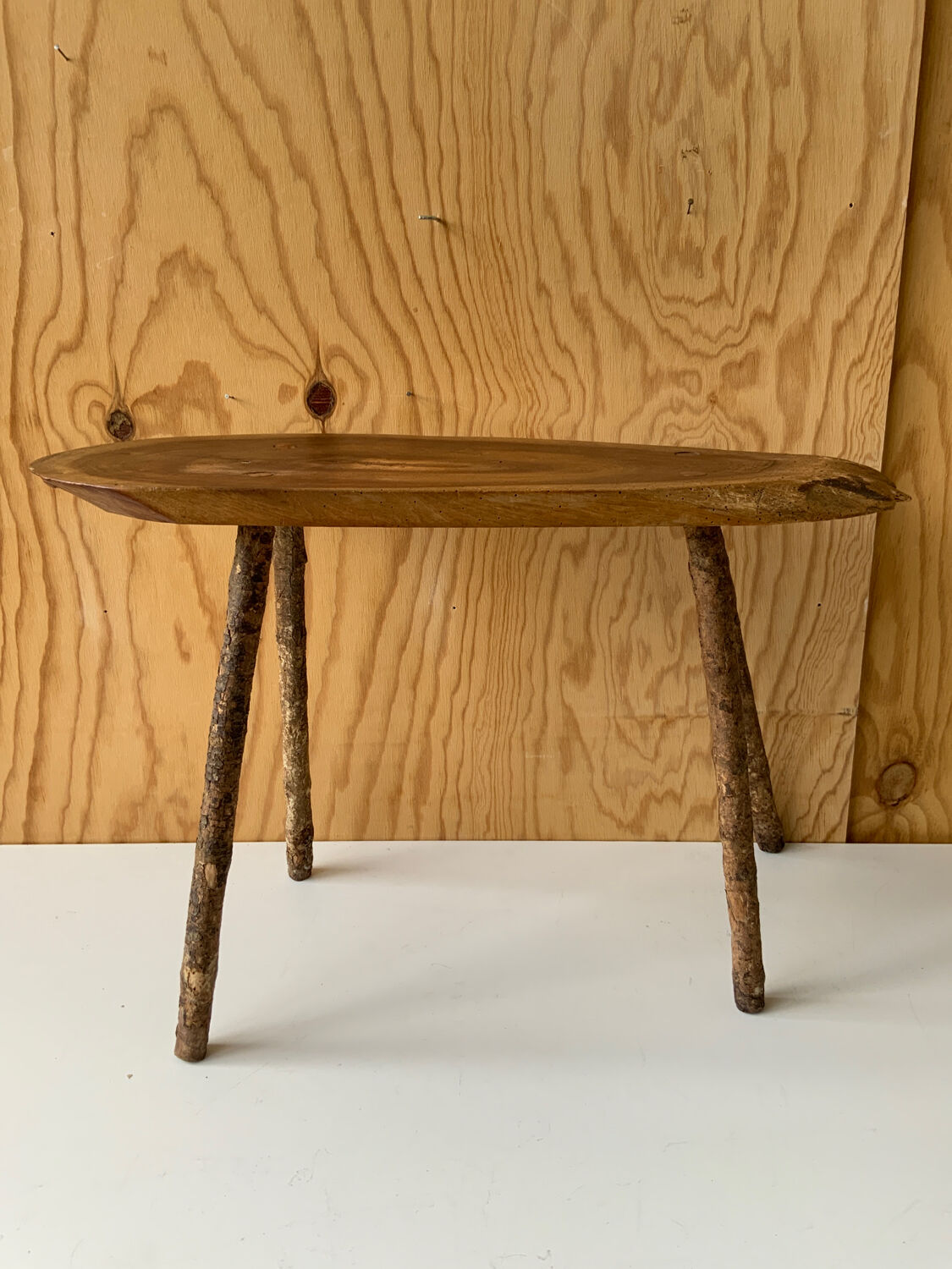 Raw oval stool Selency x Monoprix Croisé Laroche