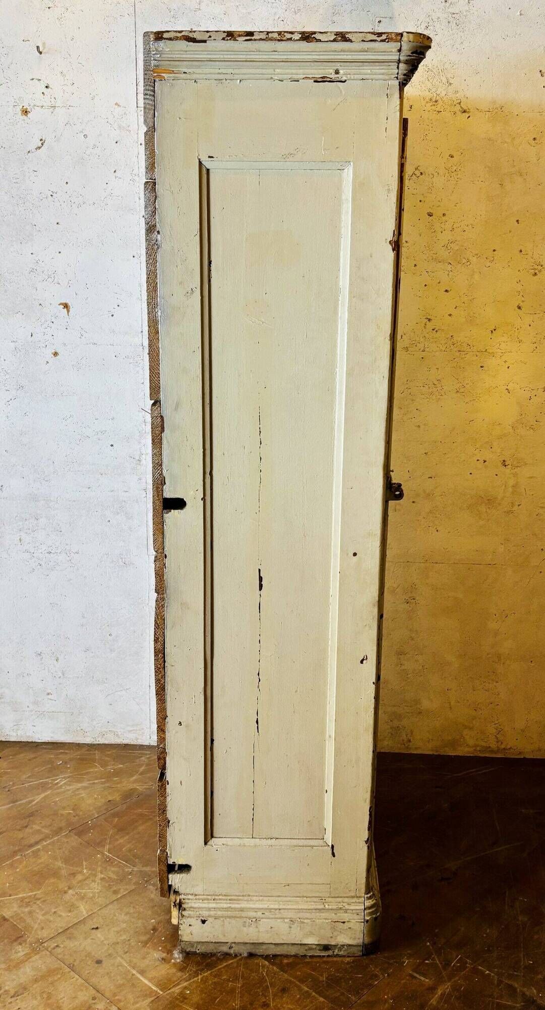 Old factory lacquered pine locker from early 20th century France.
