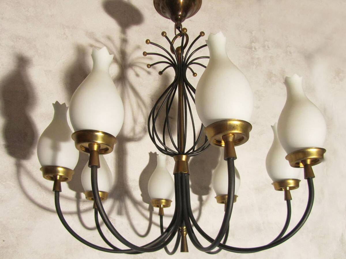 Set of 2 Italian design chandeliers in style of Stilnovo/ Arredoluce, 1950s