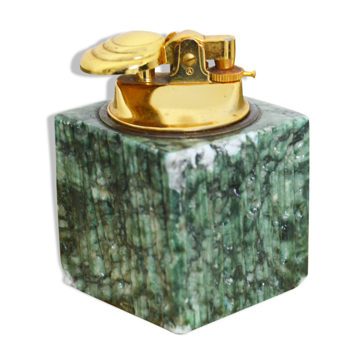 Refillable table lighter in alabaster and brass 1970