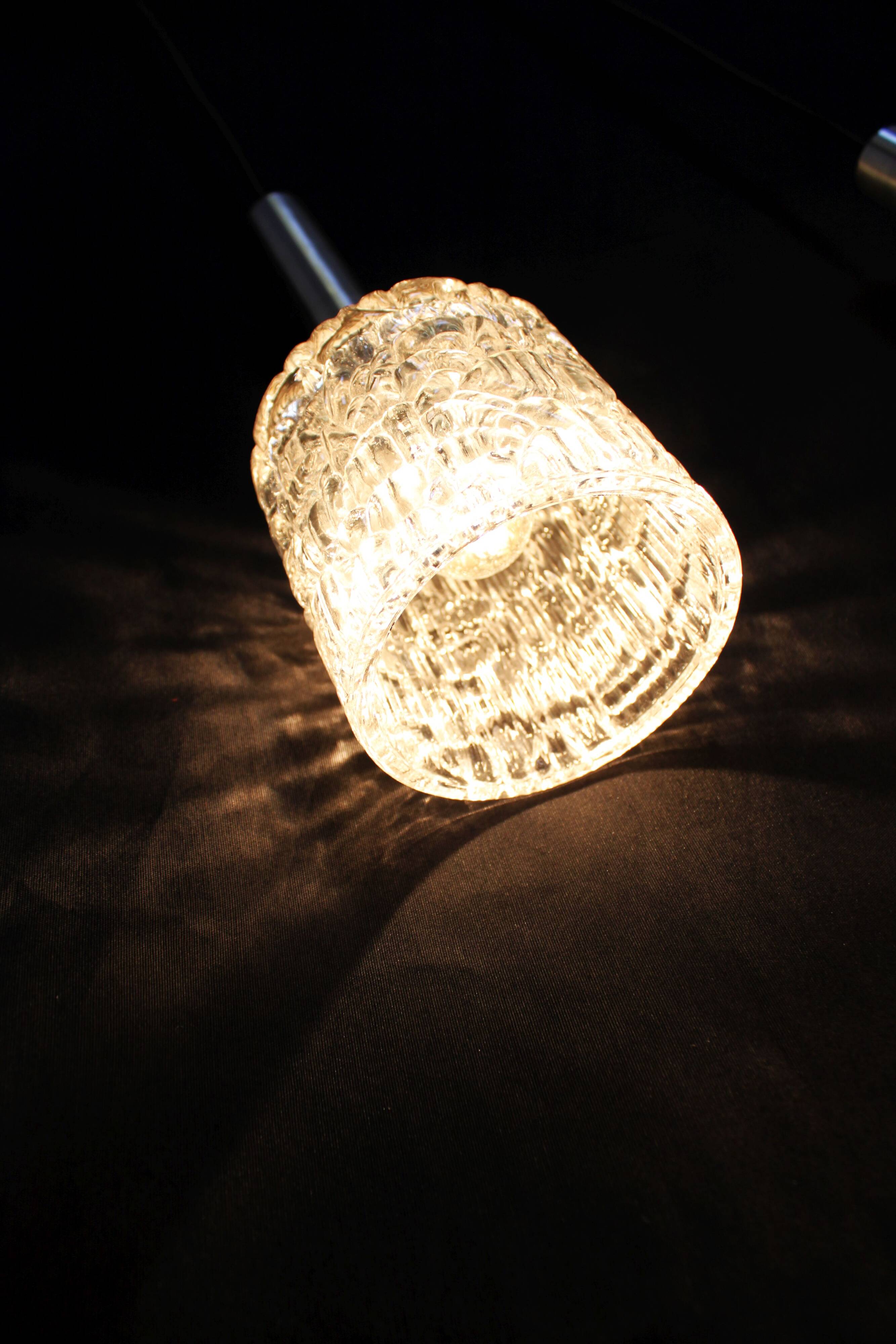 Vintage pendant light with 3 glass and chrome elements, 1960.