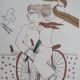 Alekos FASSIANOS: Elegant man on a bicycle, signed lithograph.