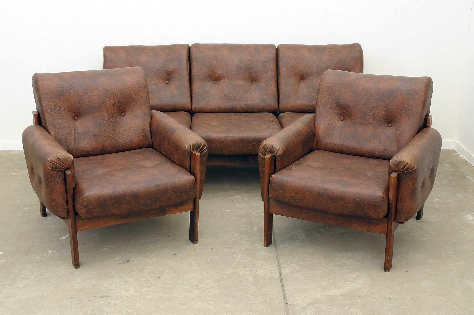 Ensemble de salon en similicuir vintage, années 1970, Tchécoslovaquie