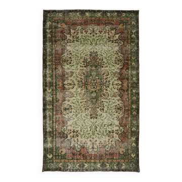Vintage Turkish Carpet Floral Medallion Beige Green 331 x 190 cm