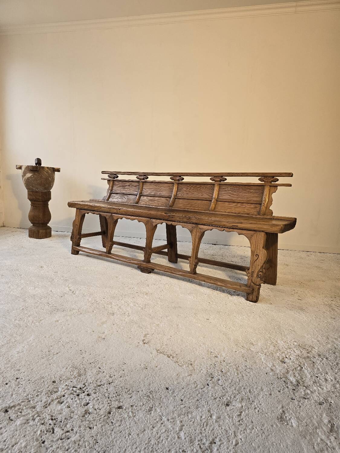 Chinese bench, 19th century, solid elm, temple