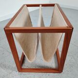 Scandinavian magazine door in teak and burlap, Denmark 60/70