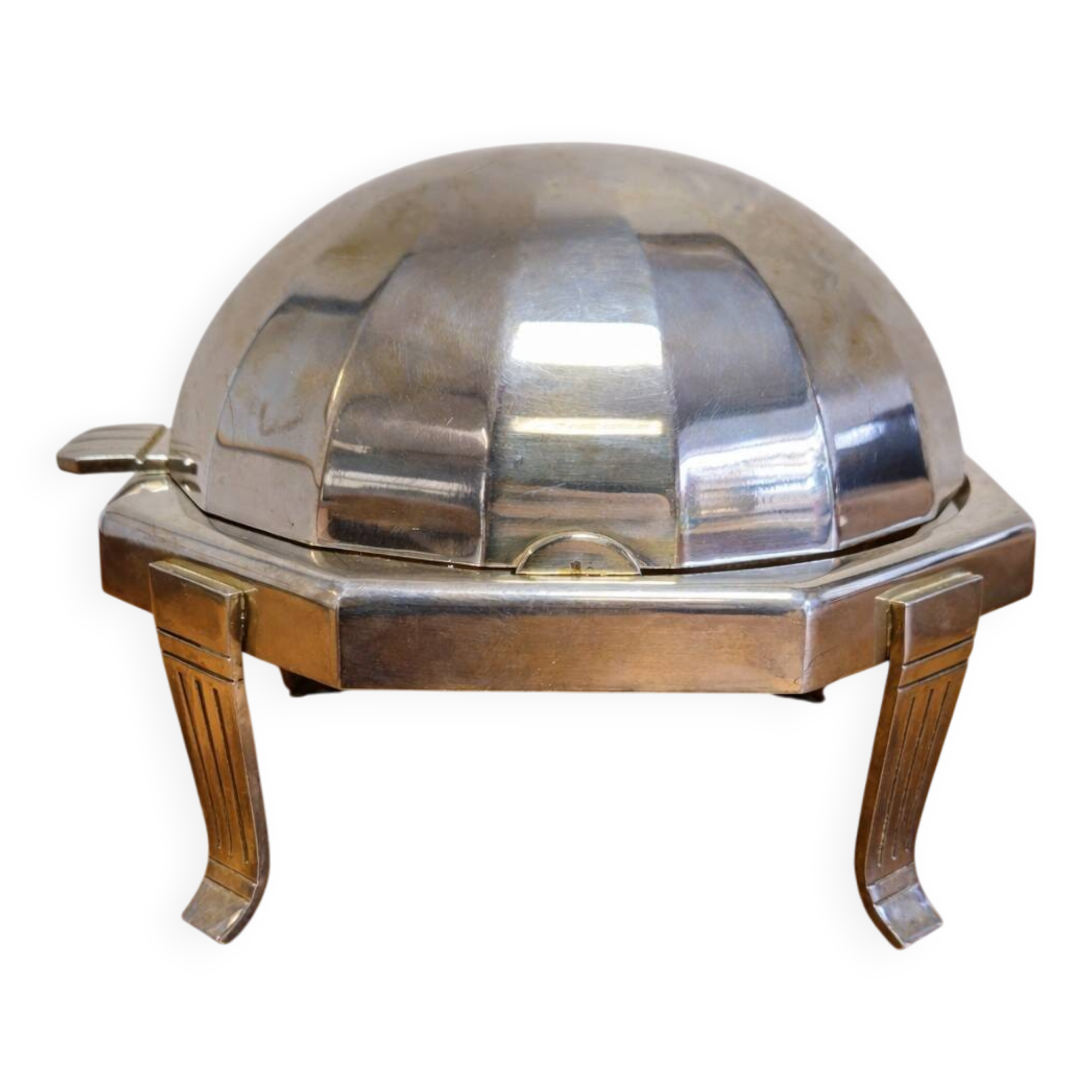 Art Deco caviar bowl in silver-plated metal and glass – 1930s