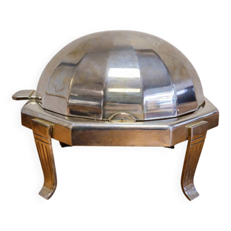 Art Deco caviar bowl in silver-plated metal and glass – 1930s