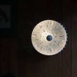 Antique ceiling light with transparent glass and white metal.