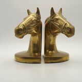 Vintage Brass Horse Head Bookends Pair – French Cast Brass Equestrian Decor