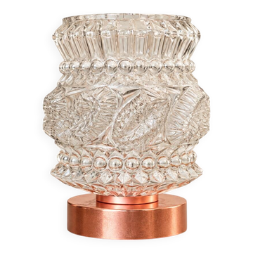 Punkette — Vintage table lamp in transparent glass with rose gold reliefs.