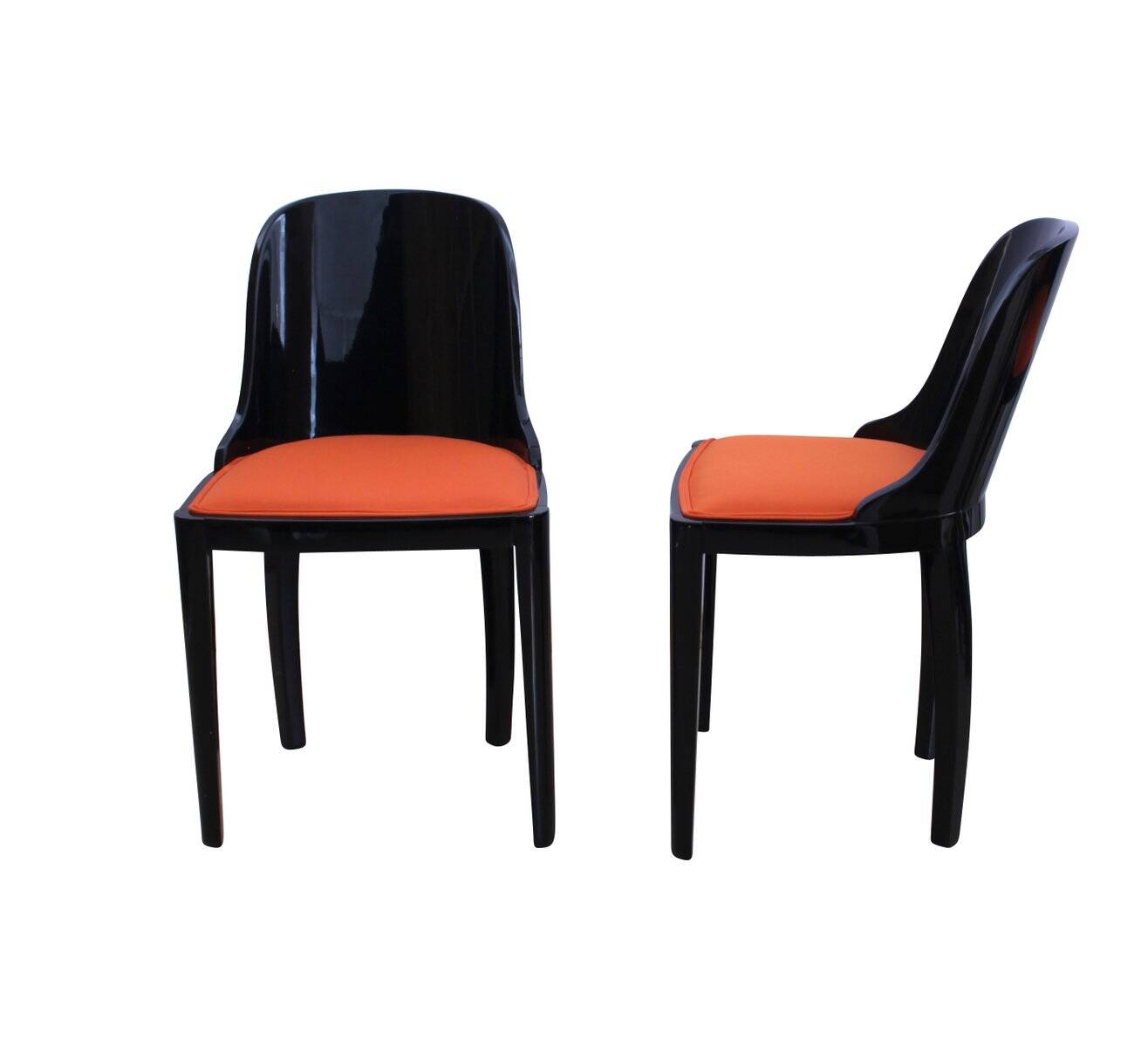 Art Deco Chair in Ebonized Wood, Orange Fabric, France, 1930