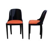 Art Deco Chair in Ebonized Wood, Orange Fabric, France, 1930